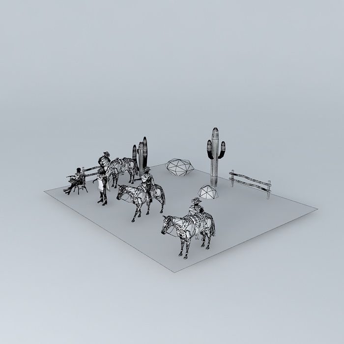 DJANGO desert with horses and cactus 3D model_3