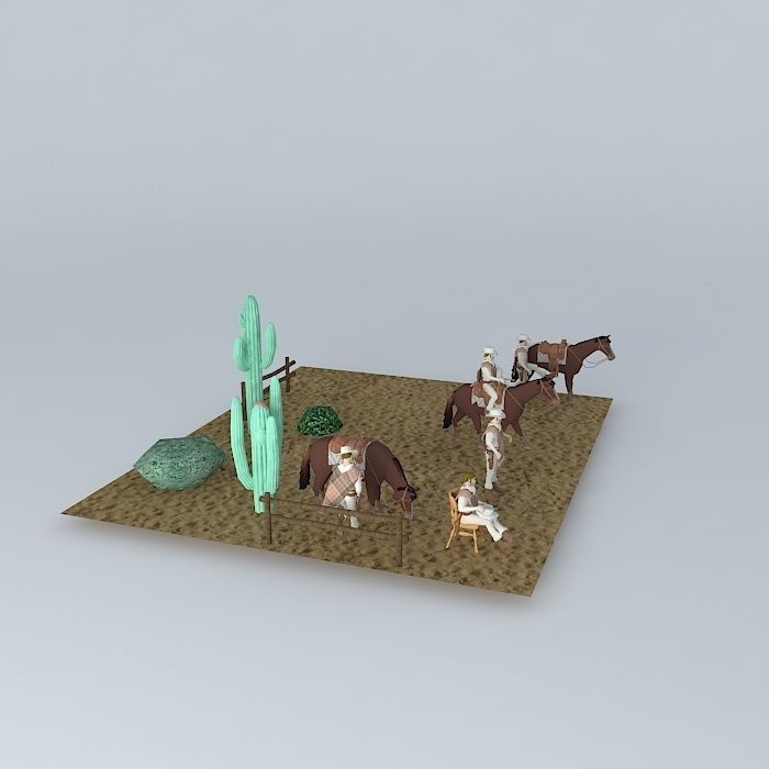 DJANGO desert with horses and cactus 3D model_1