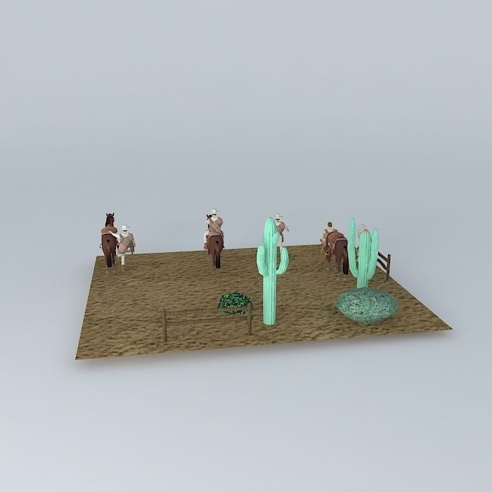 DJANGO desert with horses and cactus 3D model_2