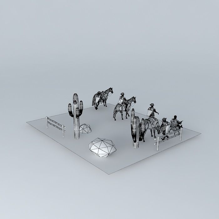 DJANGO desert with horses and cactus 3D model_4