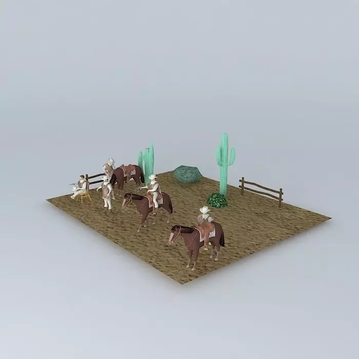 DJANGO desert with horses and cactus 3D model_0