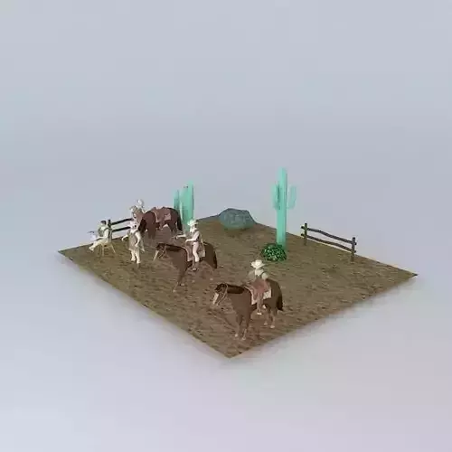 DJANGO desert with horses and cactus 3D model