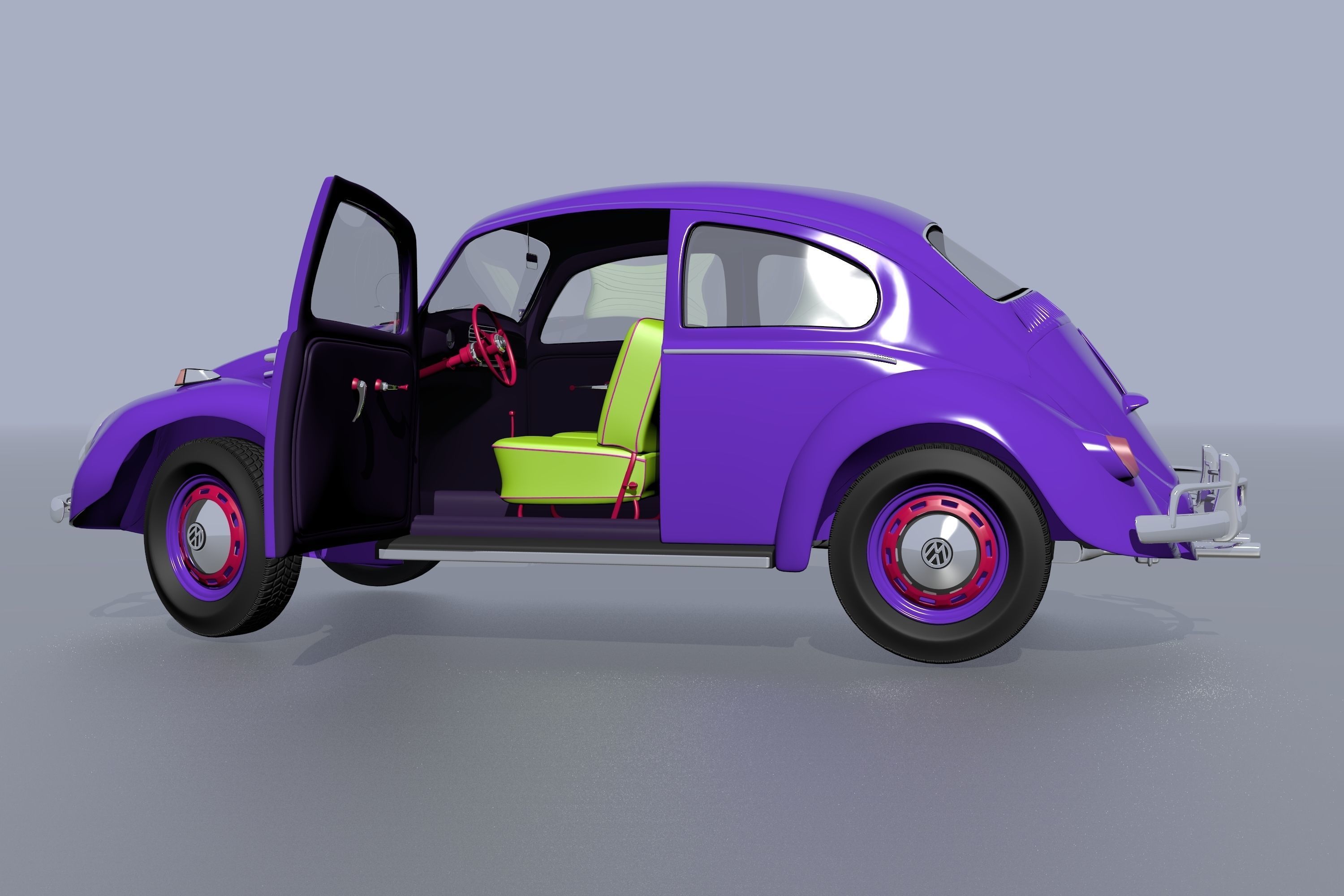 Wolkswagen Old Beetle Low-poly 3D model_5