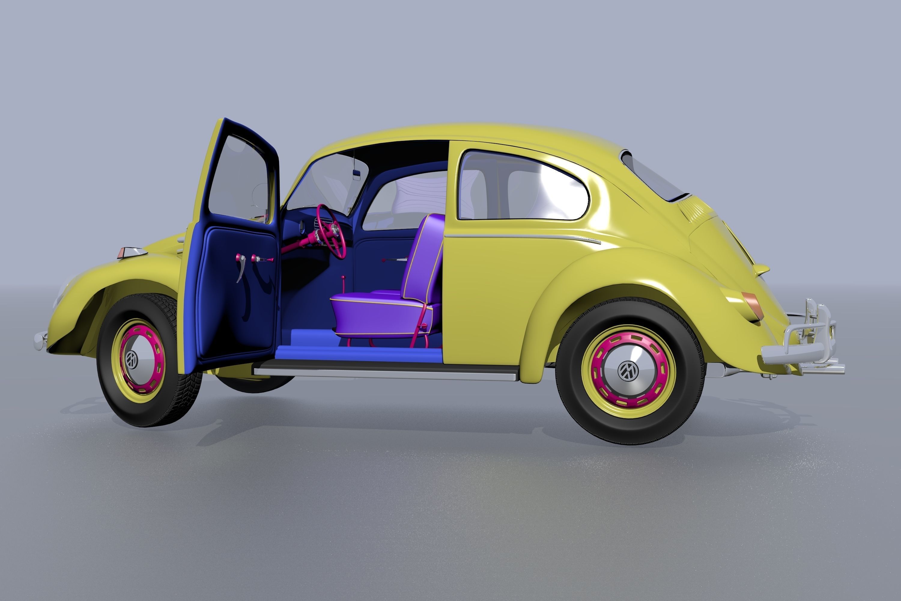 Wolkswagen Old Beetle Low-poly 3D model_4