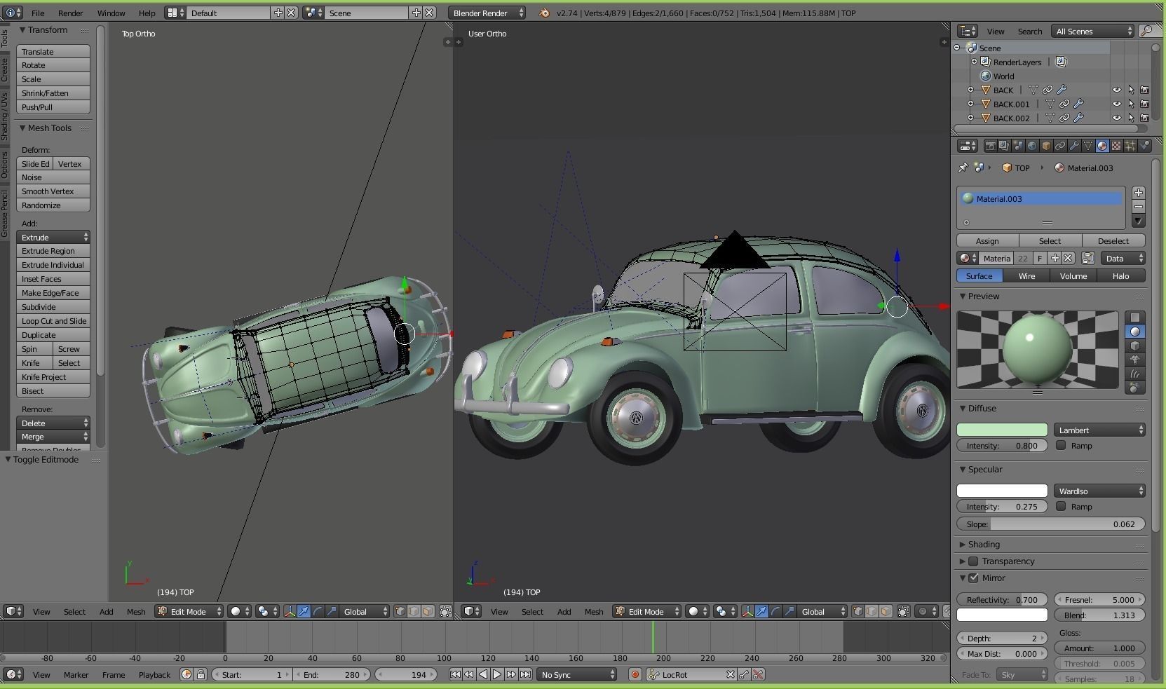 Wolkswagen Old Beetle Low-poly 3D model_3