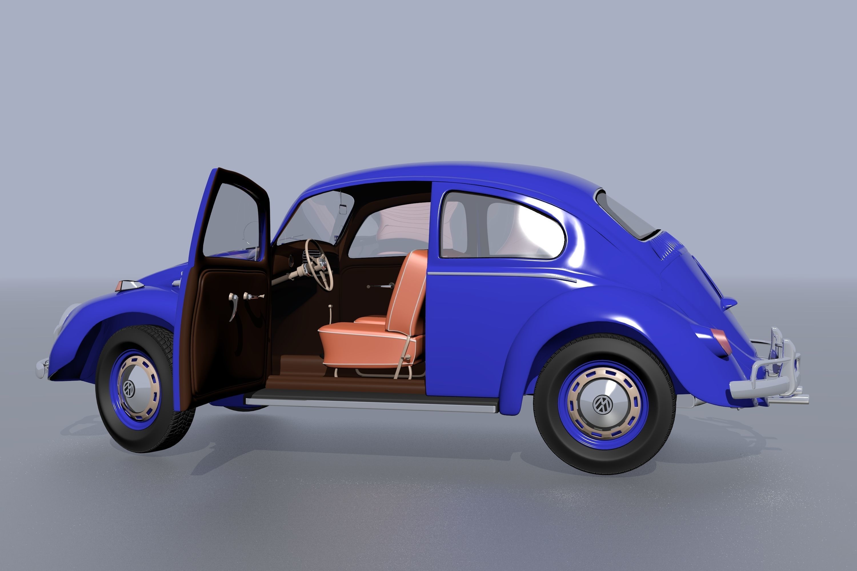 Wolkswagen Old Beetle Low-poly 3D model_6