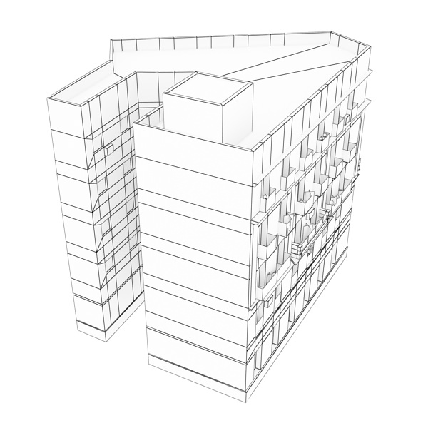 Building with balconies and balconies Low-poly 3D model_12