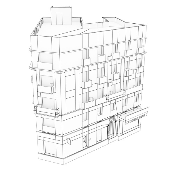 Building with balconies and balconies Low-poly 3D model_11