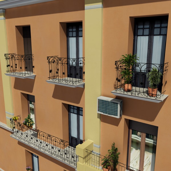 Building with balconies and balconies Low-poly 3D model_6