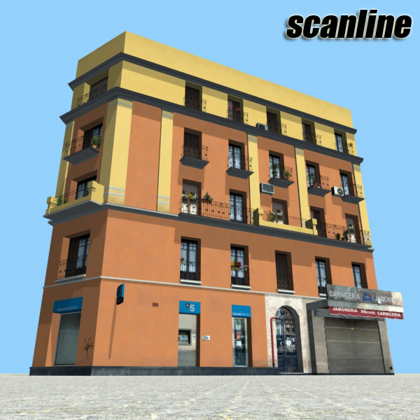 Building with balconies and balconies Low-poly 3D model_10