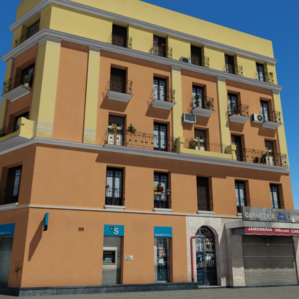 Building with balconies and balconies Low-poly 3D model_5