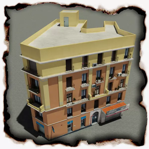 Building with balconies and balconies Low-poly 3D model_0