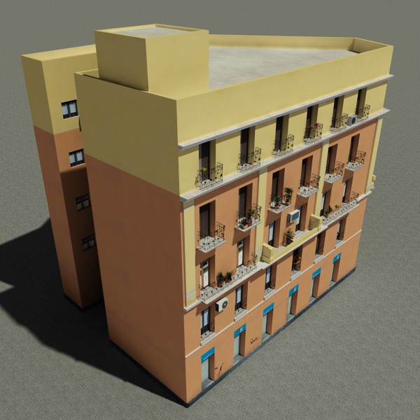 Building with balconies and balconies Low-poly 3D model_1