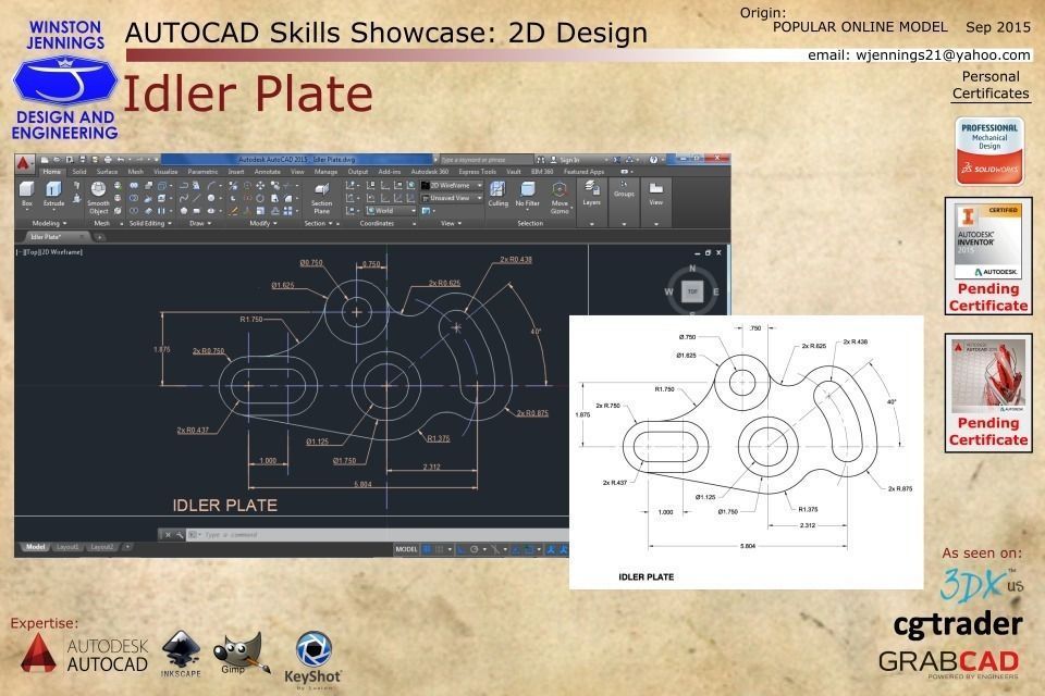 AUTOCAD Skills Showcase - Idler Plate Free 3D model