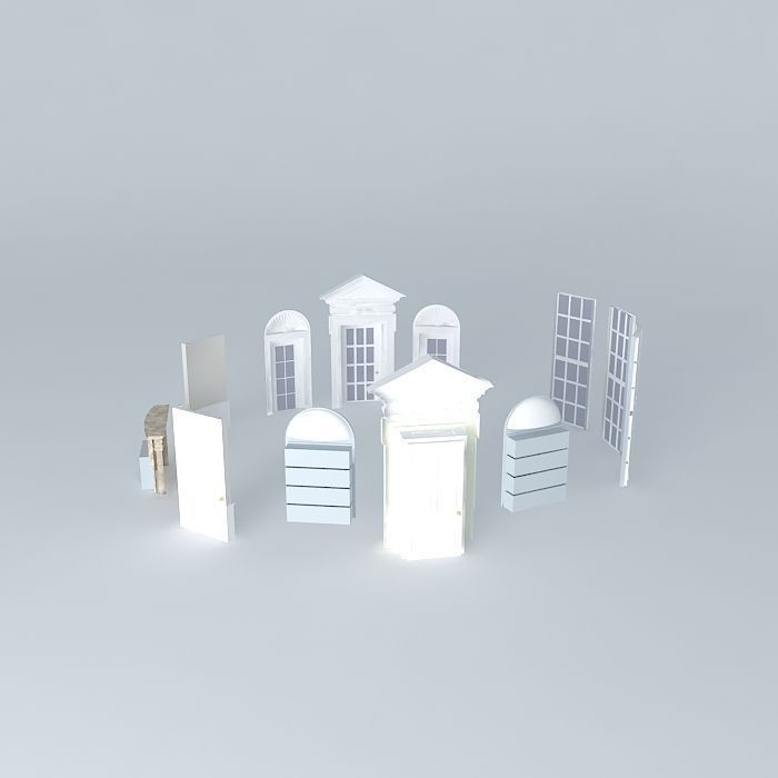 Oval Office  Windows doors fireplaces and shelves Free 3D model_2