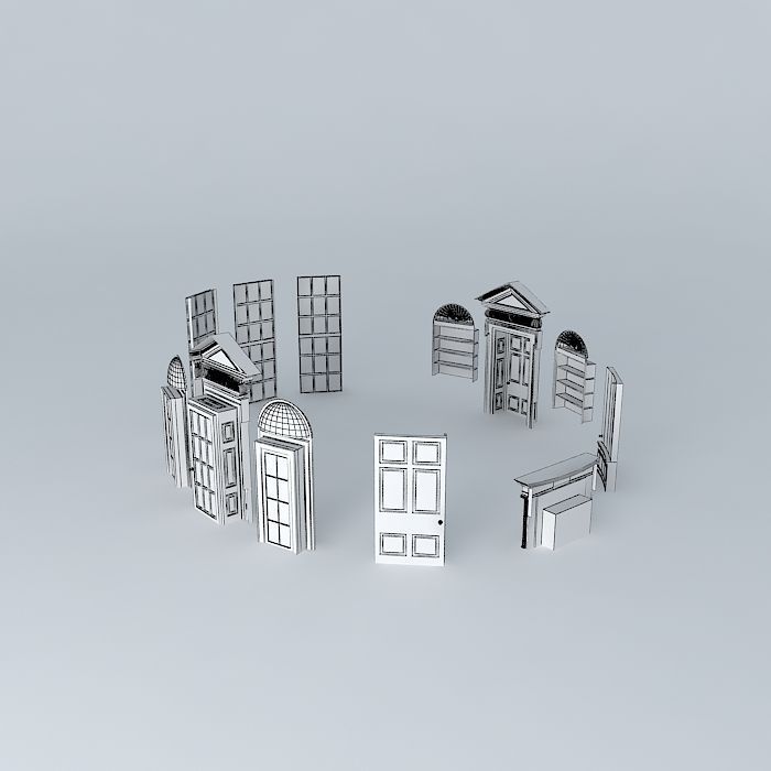 Oval Office  Windows doors fireplaces and shelves Free 3D model_3