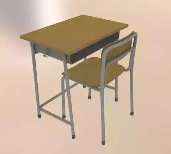 Japanese School Desk Set 3D model