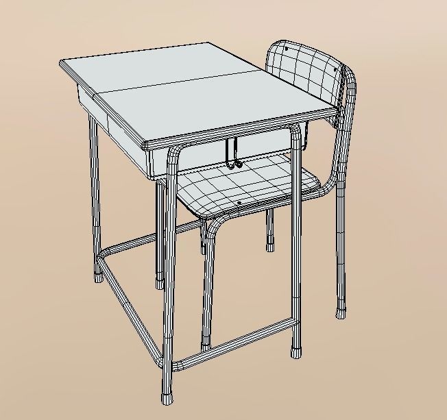 Japanese School Desk Set 3D model_3