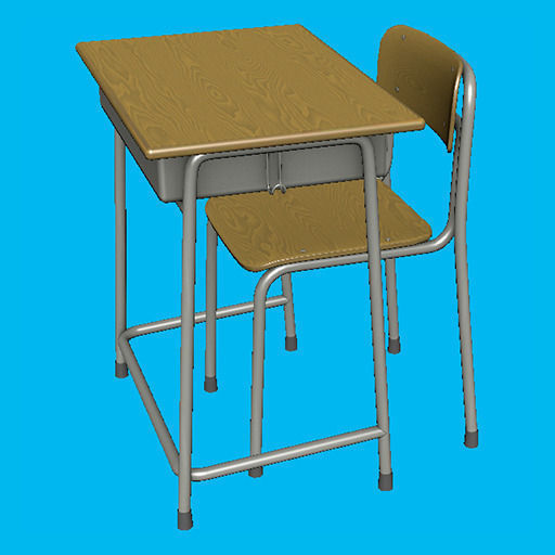 Japanese School Desk Set 3D model_2