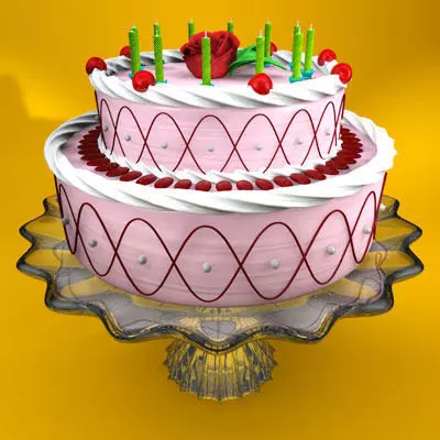 Cake on plate 3D model_0