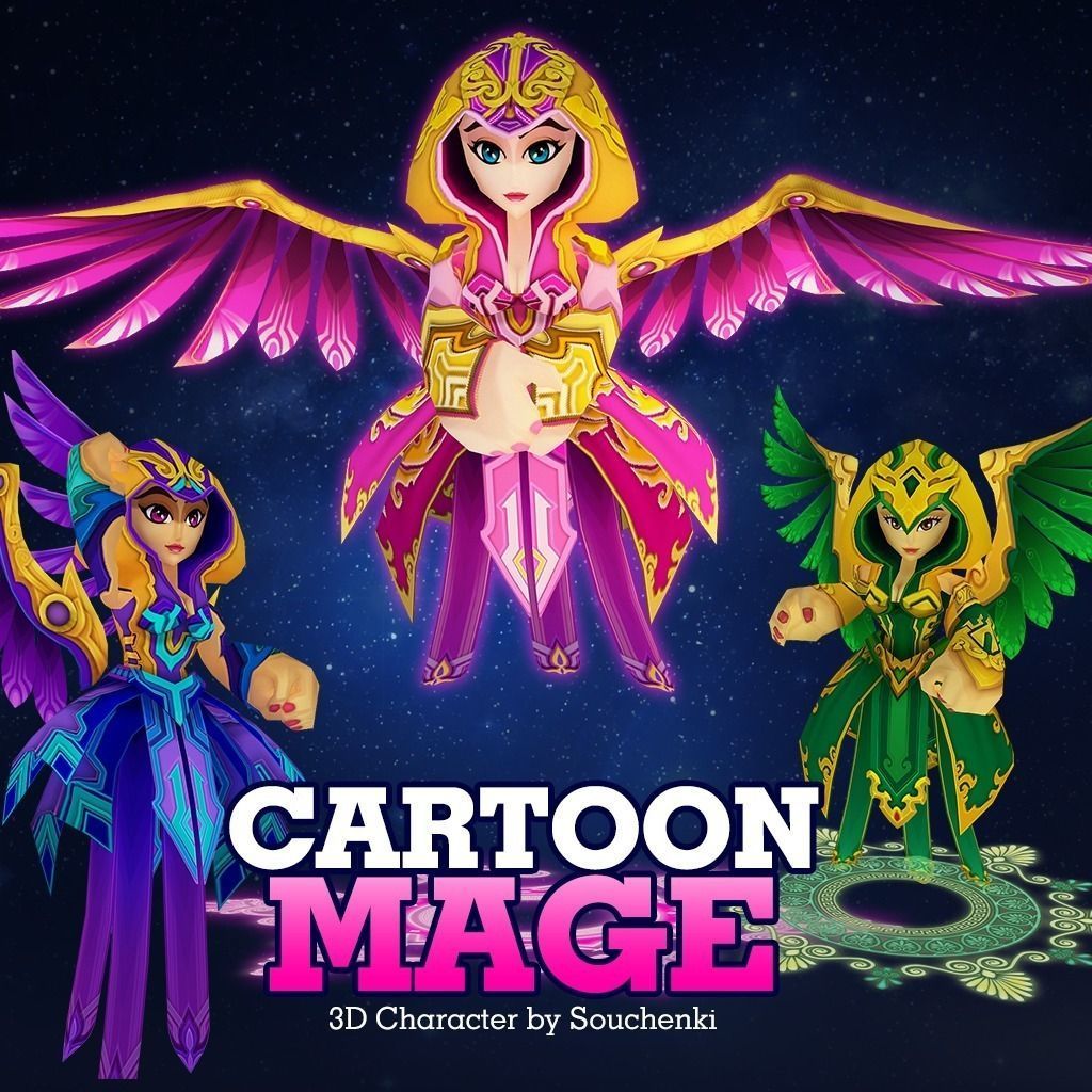 Cartoon Mage Low-poly 3D model_0