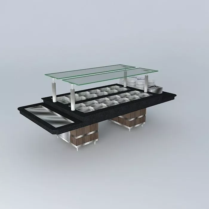 Kit-016A buffet table with bowls Free 3D model