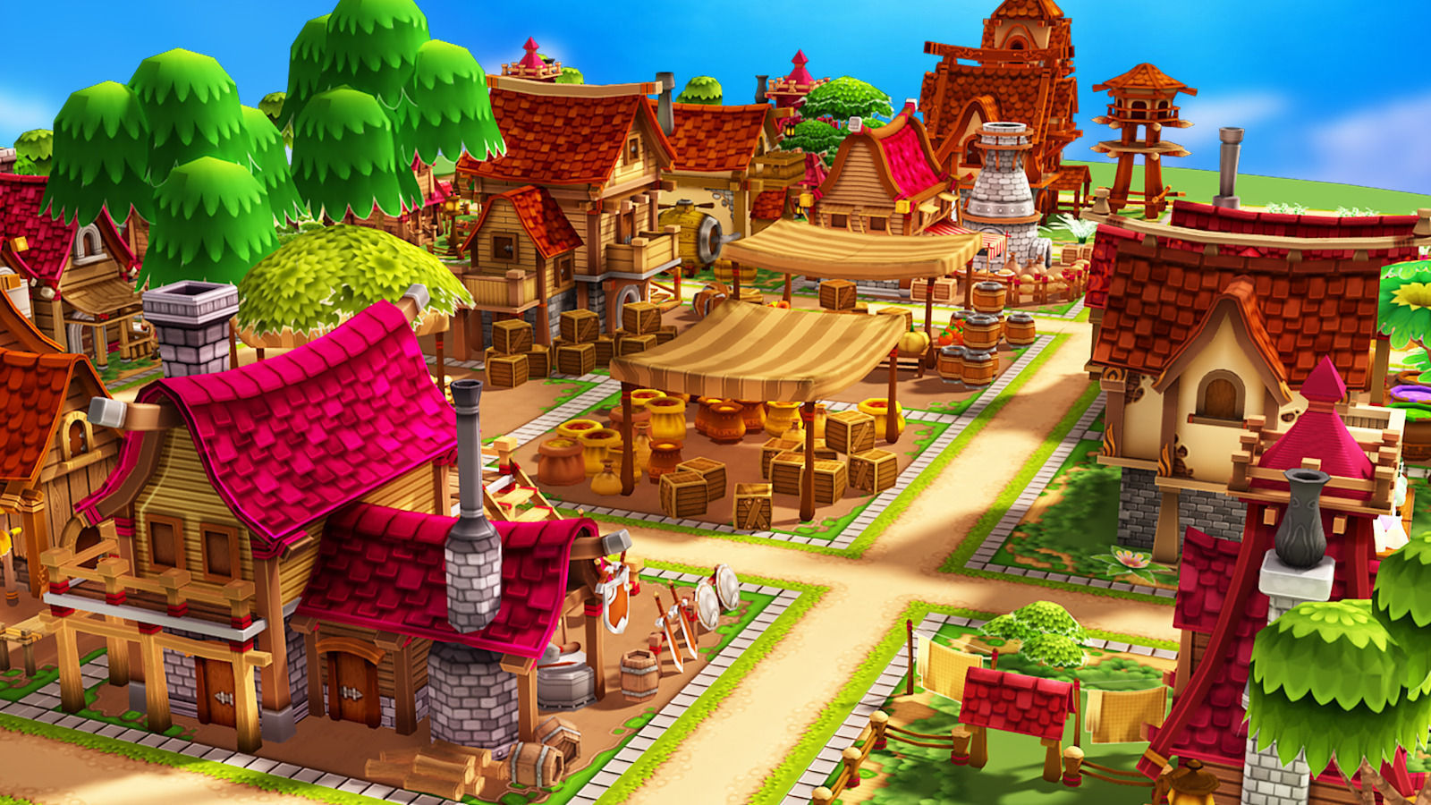 Modular Medieval Town Low-poly 3D model_7