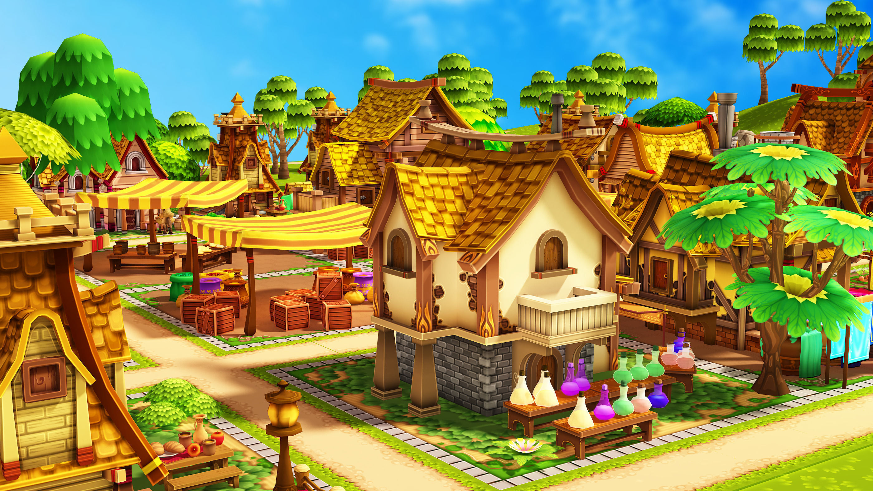 Modular Medieval Town Low-poly 3D model_8