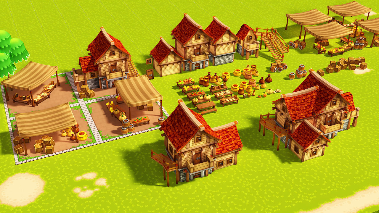 Modular Medieval Town Low-poly 3D model_19