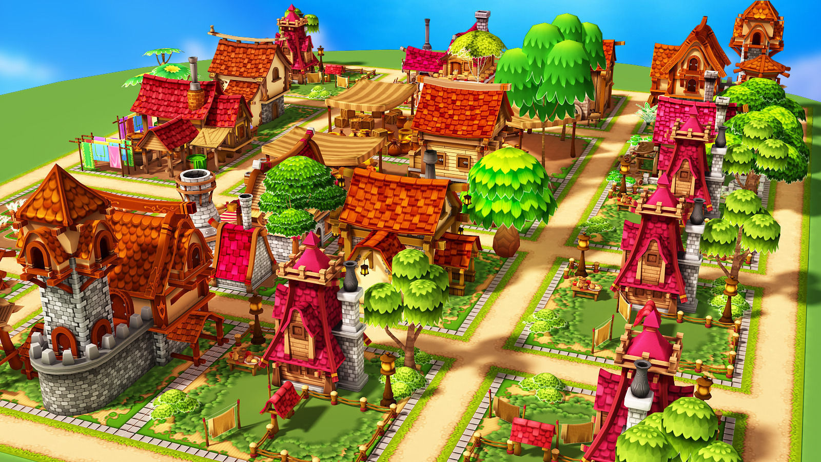 Modular Medieval Town Low-poly 3D model_13