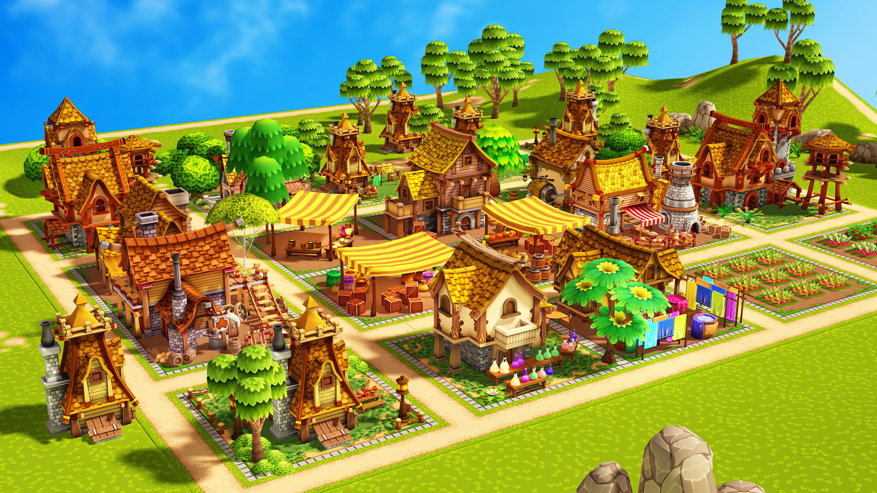 Modular Medieval Town Low-poly 3D model_6