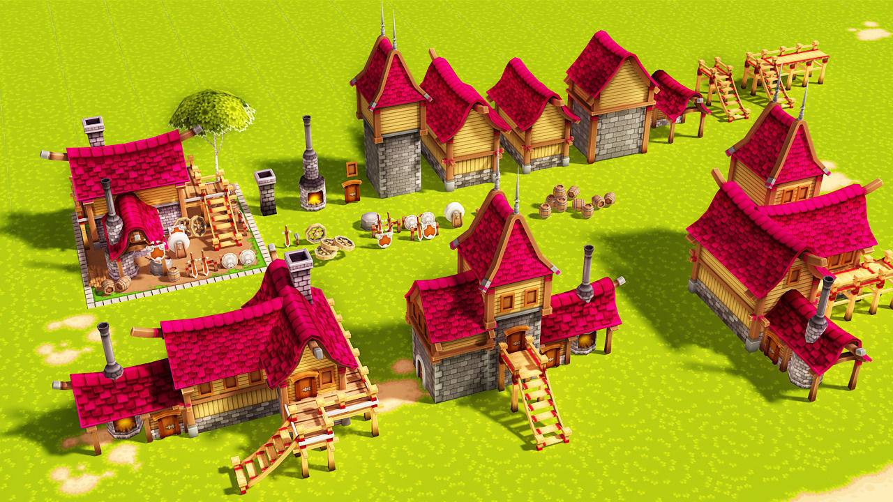 Modular Medieval Town Low-poly 3D model_4