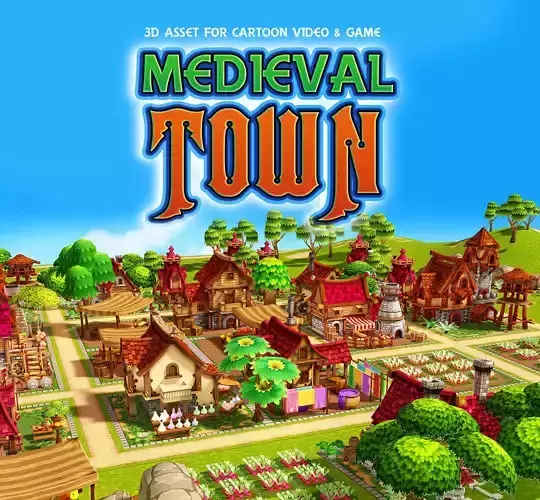 Modular Medieval Town Low-poly 3D model