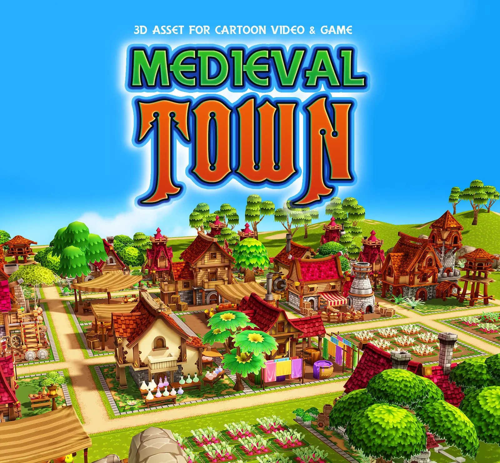 Modular Medieval Town Low-poly 3D model_0