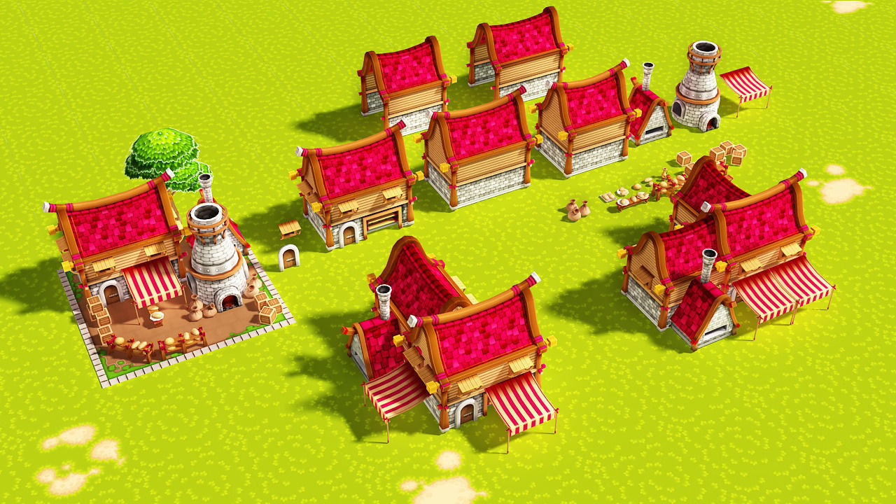 Modular Medieval Town Low-poly 3D model_3