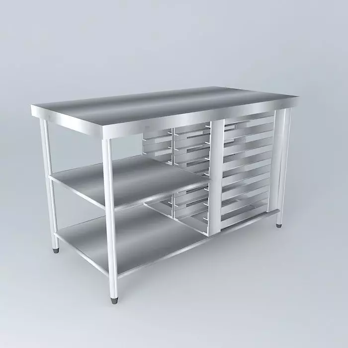 Kit stainless steel kitchen table with shelves Free 3D model