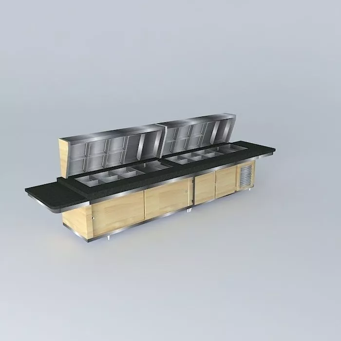 Kit cafeteria counter with two stainless steel sinks Free 3D model