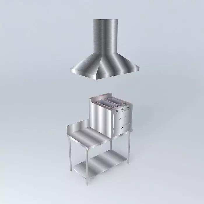 Kit stainless steel kitchen with hood and oven Free 3D model