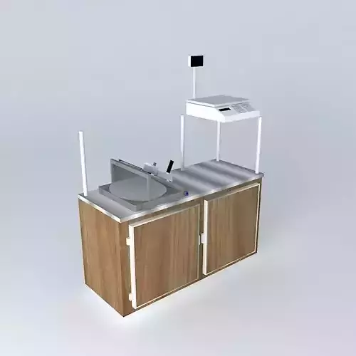Kit counter with wooden top and electronic display