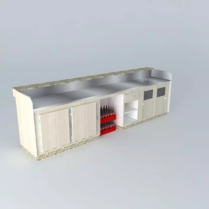 Kit bar counter with shelves and drawers Free 3D model