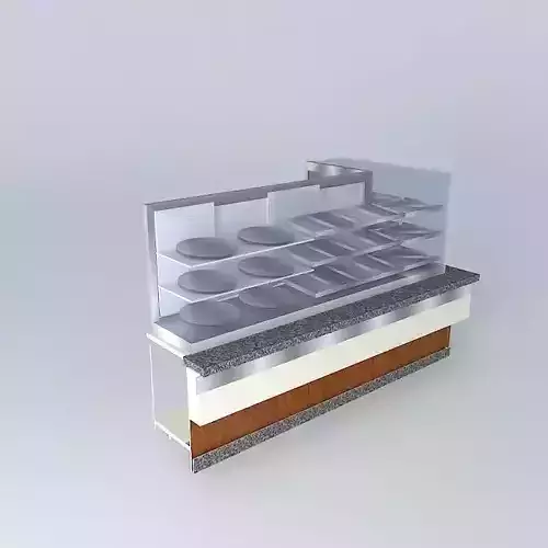 Kit food counter with glass shelves