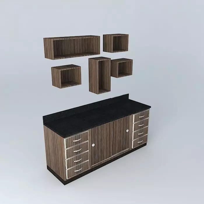 Kit132 Desk and wall niches by Alex Marques Free 3D model