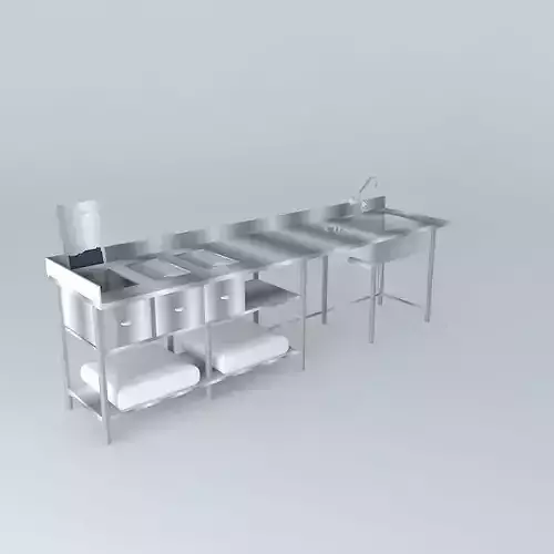 Kit stainless steel kitchen with sinks and drawers