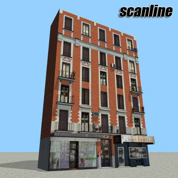 Building with windows and balconies 3D model_10