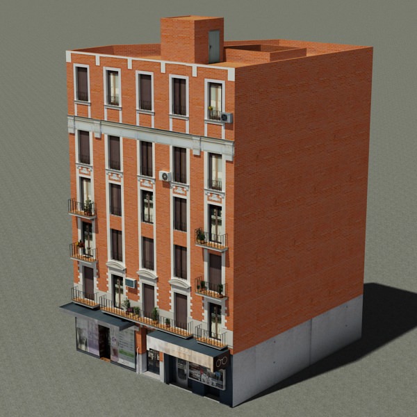 Building with windows and balconies 3D model_3