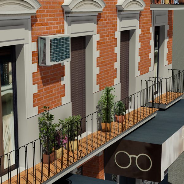 Building with windows and balconies 3D model_6