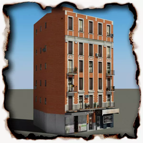 Building with windows and balconies 3D model_0