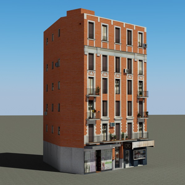 Building with windows and balconies 3D model_1