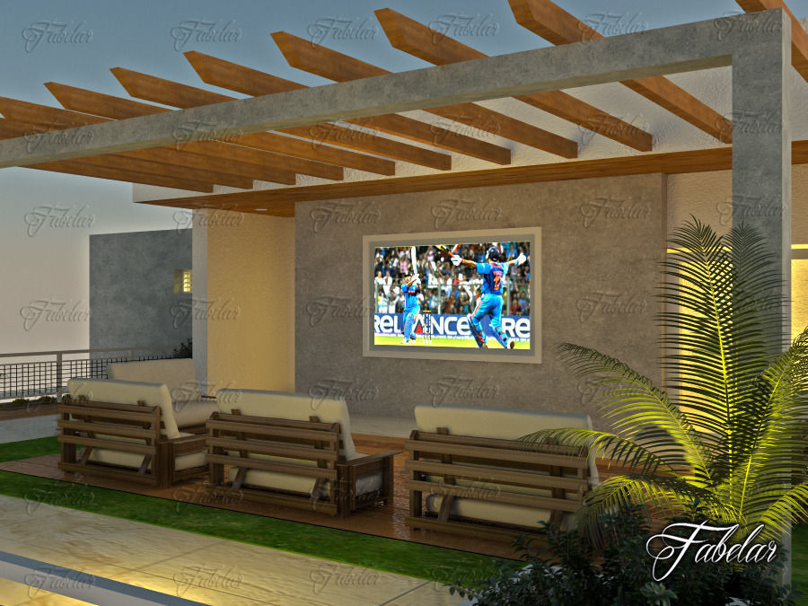 Villa house with ocean and sunset 3D model_4