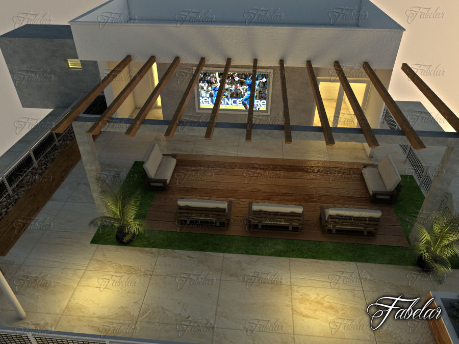 Villa house with ocean and sunset 3D model_3